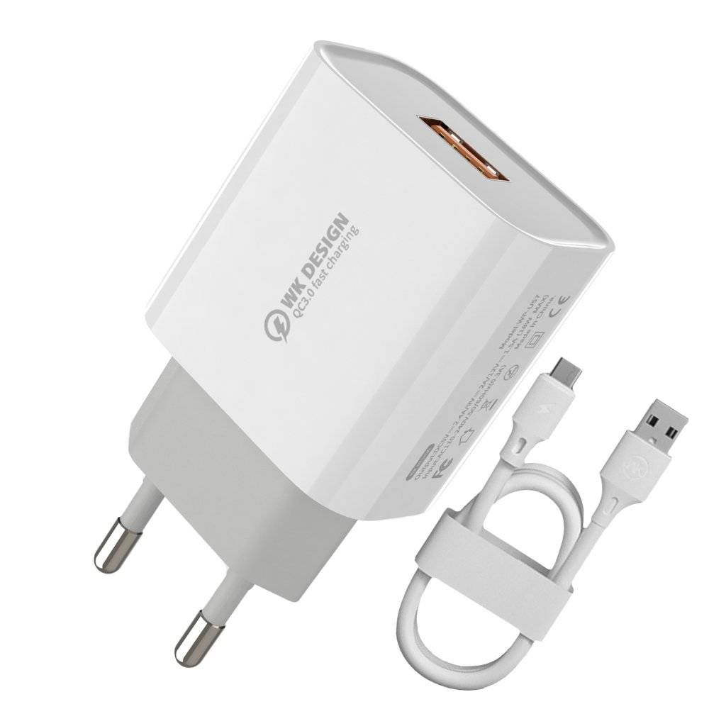 WK WP-U57 Max 18W Quick 3.0 Fast Charging USB Wall Charger – White Color