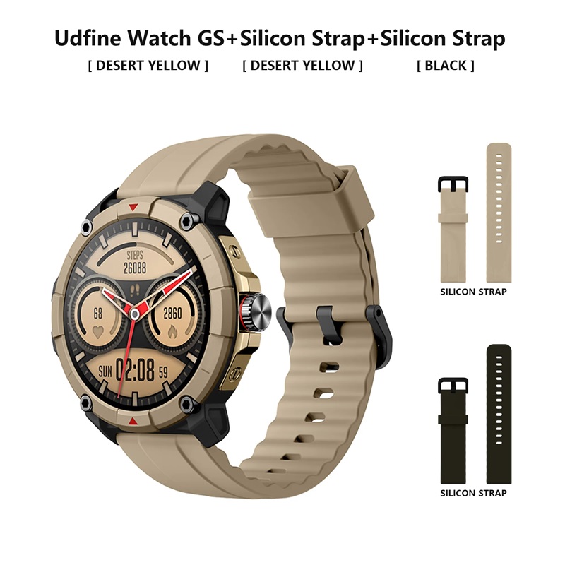 Udfine Watch GS 1.38″ HD Display Bluetooth Calling Alexa With GPS Smartwatch Double Straps – Desert Yellow Color