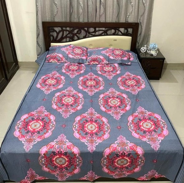 Cotton Design Bedsheet 8 x 8 foot - 3pcs Set